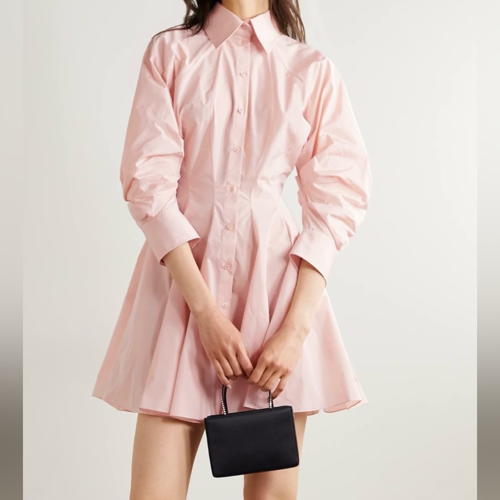 Brandon Maxwell
Gathered taffeta mini shirt dress